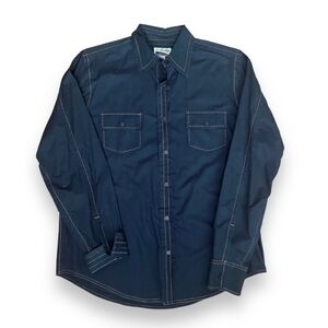 Rare Vintage Mens black casual collared shirt Orange stitching Large long sleeve